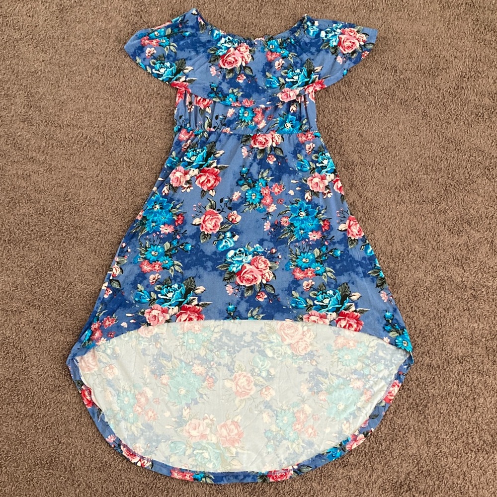 Hot Kiss Floral High-Low Dress Size M Blue Pink